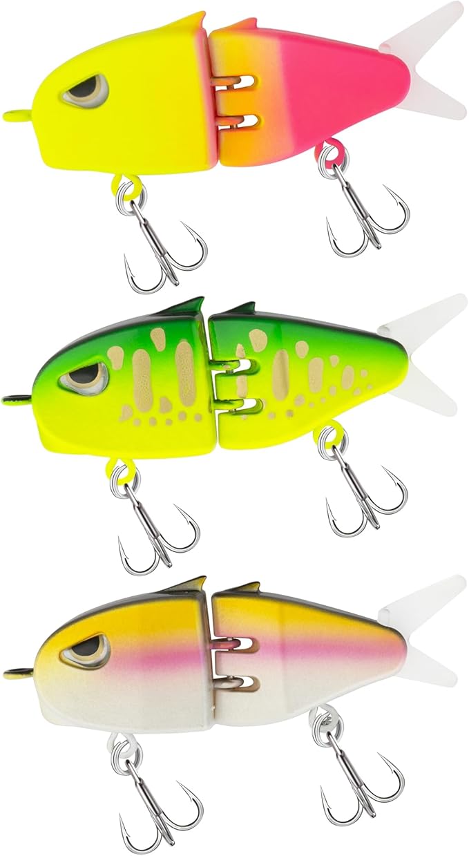 3Pcs Mini Glide Bait– Multi Jointed Slow Sinking Hard Swimbait with Double Hooks for Bass Pike Fishing Bait Freshwater and Saltwater