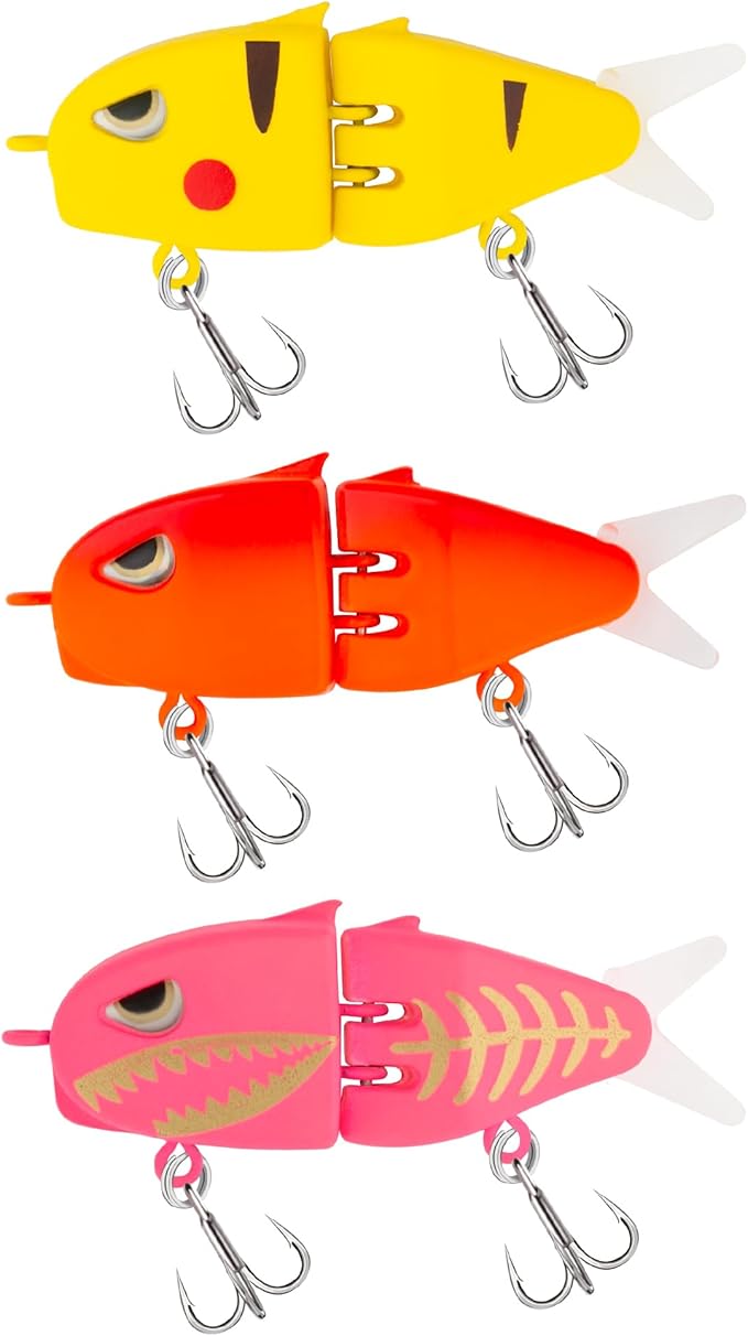 3Pcs Mini Glide Bait– Multi Jointed Slow Sinking Hard Swimbait with Double Hooks for Bass Pike Fishing Bait Freshwater and Saltwater