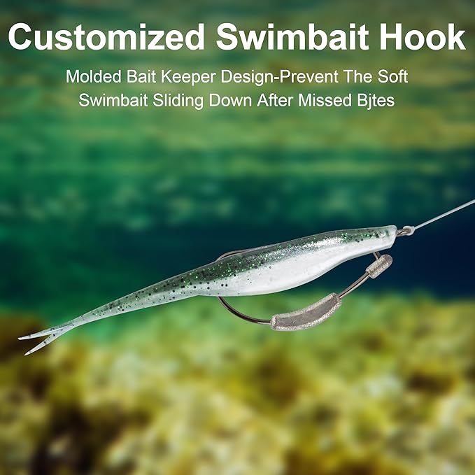 15 Pcs Weighted EWG Worm Hook, Weedless Fishing Swimbait Hooks Bass Fishing Freshwater Saltwater Assorted 1/8oz 3/16 1/4oz - Image 5