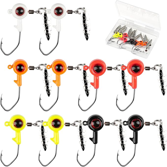 5Pcs Jig Head Hooks with Underspin Spinner Blade, Fishing Jig Heads for Crappie Bass Walleye Pike