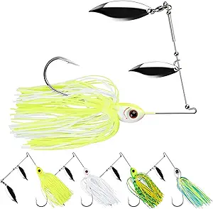 5 Pcs Bass Spinner Baits, Fishing Lures with Skirt, Metal Blade Spinnerbait for Trout, Salmon, Pike, and Predatory Fish