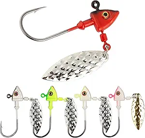 5Pcs Jig Head Hooks with Underspin Spinner Blade, Fishing Jig Heads for Crappie Bass Walleye Pike