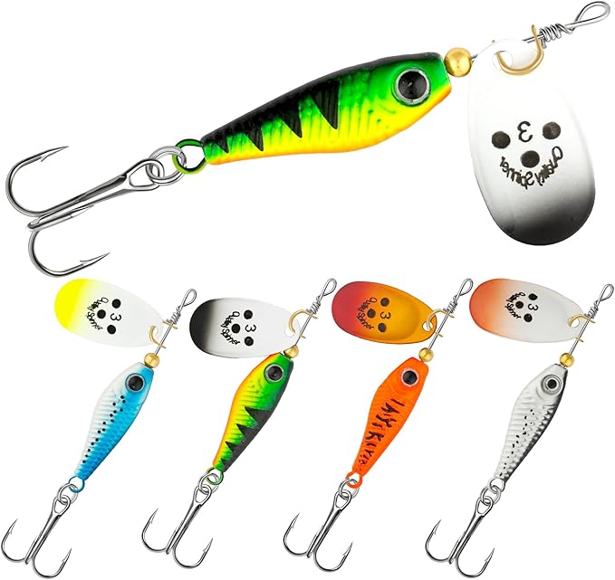 4Pcs Spinner Bait with Treble Hooks – Iron Plate Lifelike Fish Shape Spoon with Wide Blades for Bass Trout 2/5oz 1/2oz