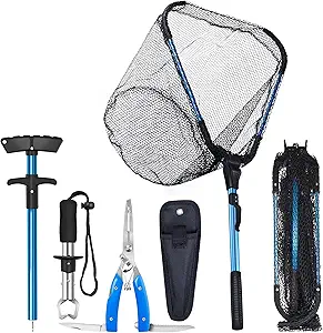 Kayak Landing Net, Foldable Landing Net Fishing Tool Kit 4PCS with Pliers Fish Gripper Hook Remover, Freshwater Saltwater