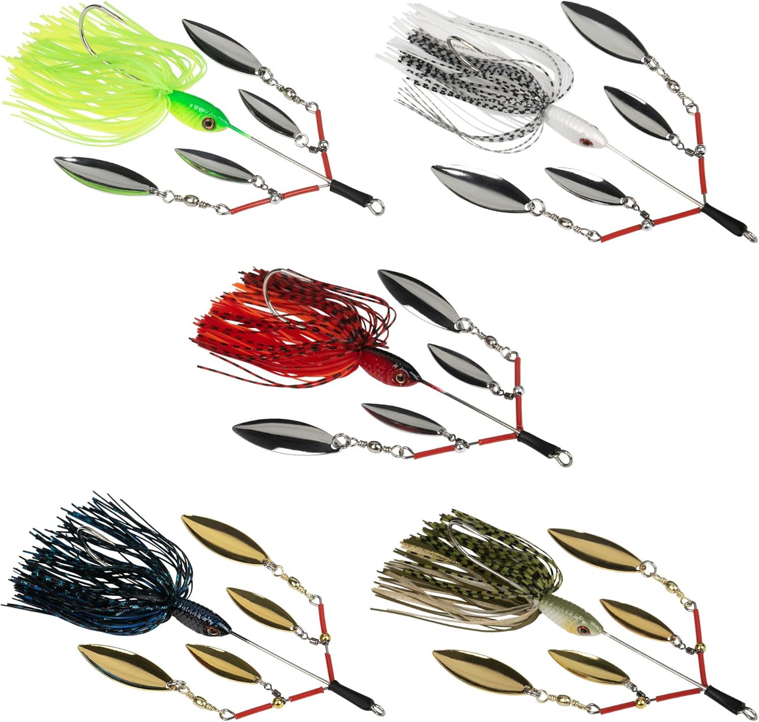 5 Pcs Bass Spinner Baits, Fishing Lures with Skirt, Metal Blade Spinnerbait for Trout, Salmon, Pike, and Predatory Fish