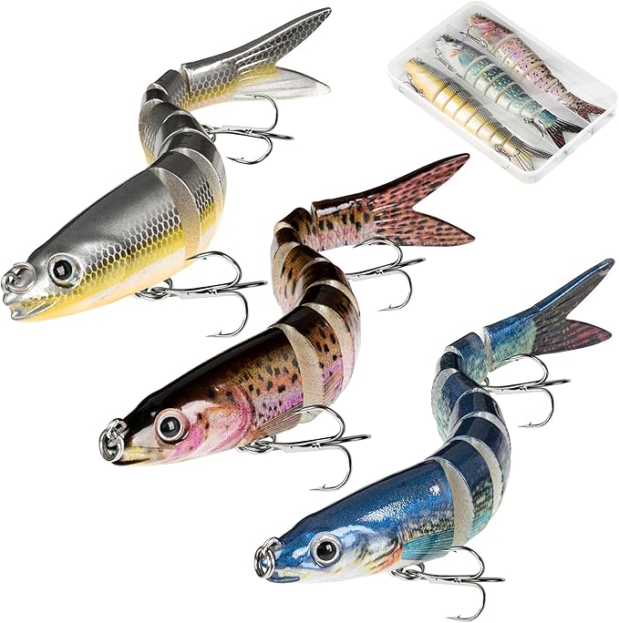 3Pcs Multi Jointed Swimbait – Slow Sinking Lifelike Hard Baits Kit for Bass Trout Freshwater Saltwater 2/3oz
