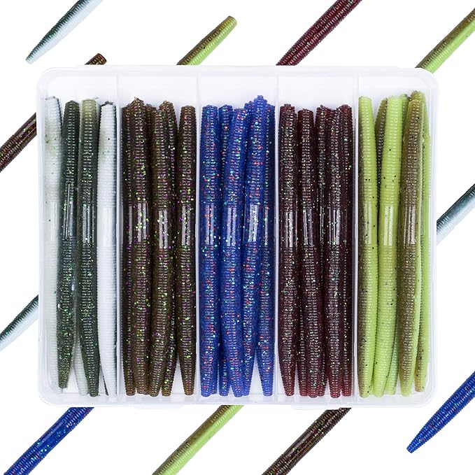 30/50/78/100Pcs Senko Worms Kit – 4"/5" Soft Plastic Fishing Lures with Salt Impregnation for Bass Fishing